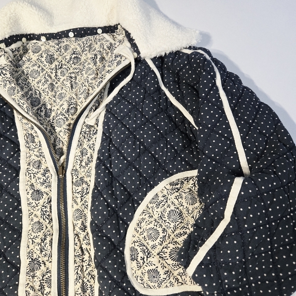 THE GREAT QUILTED NAVY & CREAM SHERPA COLLAR REVERSIBLE JACKET SZ XL - Picture 7 of 9
